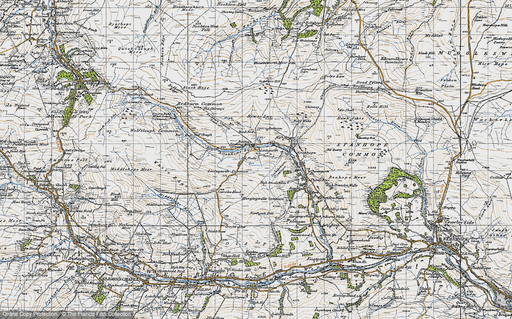 Old Map of Historic Map covering Lintzgarth Common in 1947