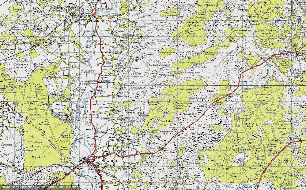 Old Map of Historic Map covering Linford Brook in 1940