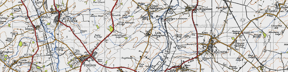 Old map of Little Addington in 1946