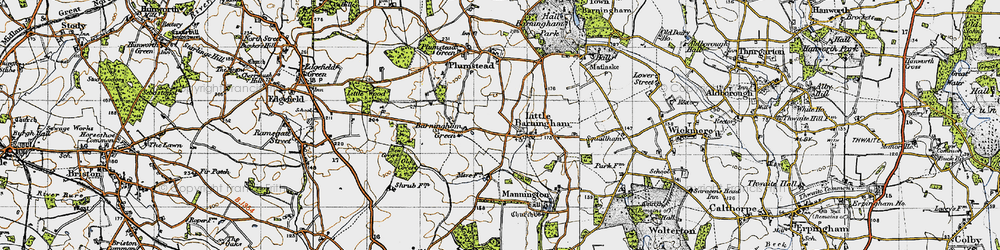 Old map of Little Barningham in 1945