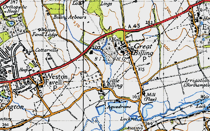 Old map of Billing Aquadrome in 1946
