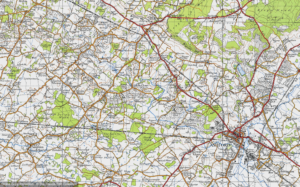 Old Map of Historic Map covering Hothfield Common in 1940