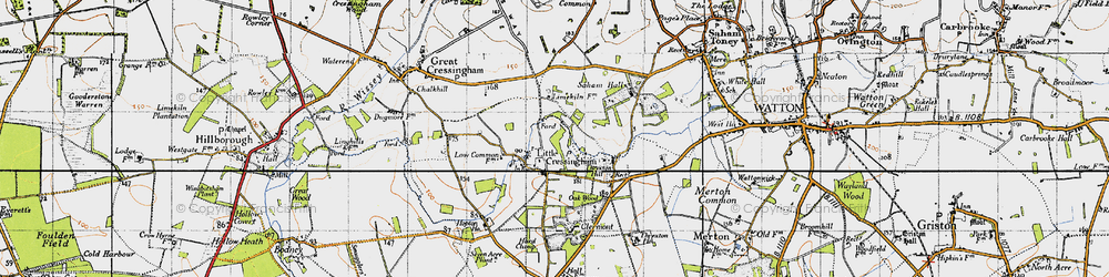 Old map of Little Cressingham in 1946