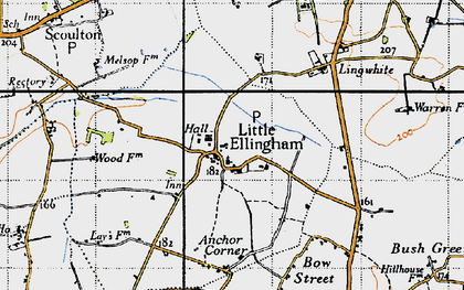 Old map of Little Ellingham in 1946