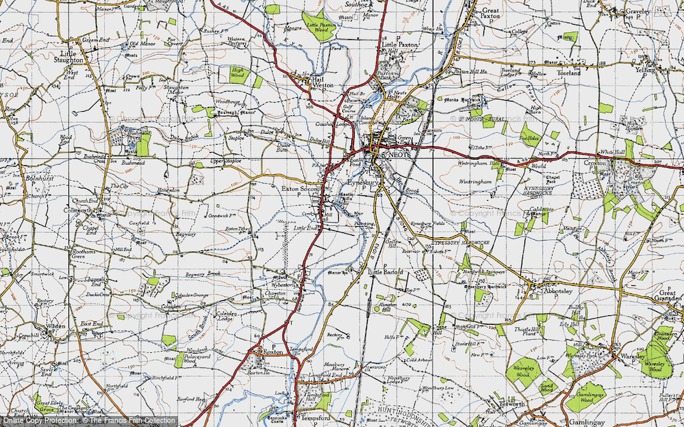 Old Map of Historic Map covering Wyboston Leisure Park in 1946