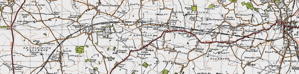 Old map of Little Fransham in 1946