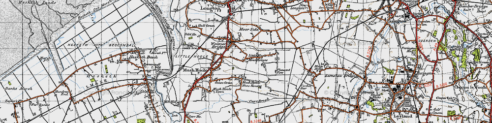 Old map of Little Hoole Moss Houses in 1947