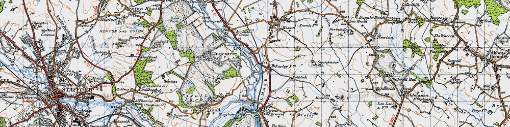 Old map of Little Ingestre in 1946