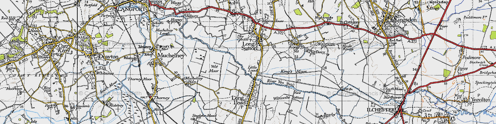 Old map of Wet Moor in 1945