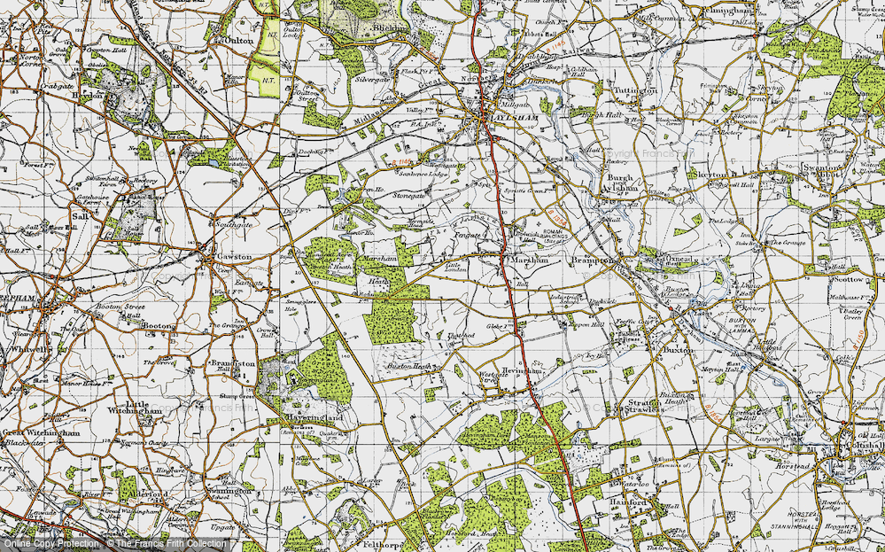 Old Map of Historic Map covering Marsham Heath in 1945