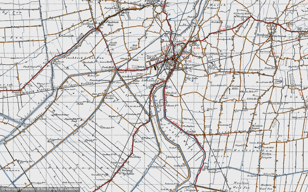 Old Map of Historic Map covering Spalding Common in 1946