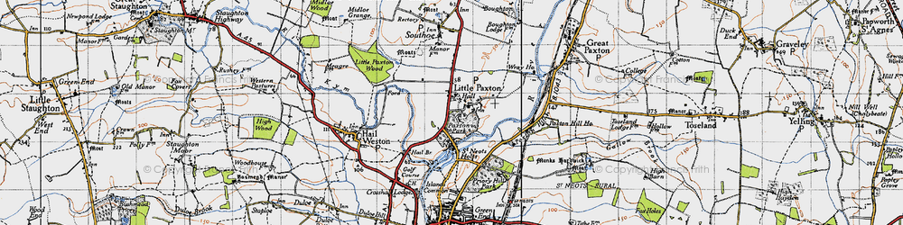 Old map of Little Paxton in 1946
