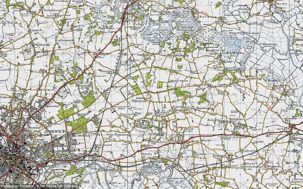 Old Map of Little Plumstead, 1945 in 1945