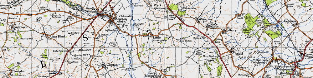 Old map of Little Rissington in 1946
