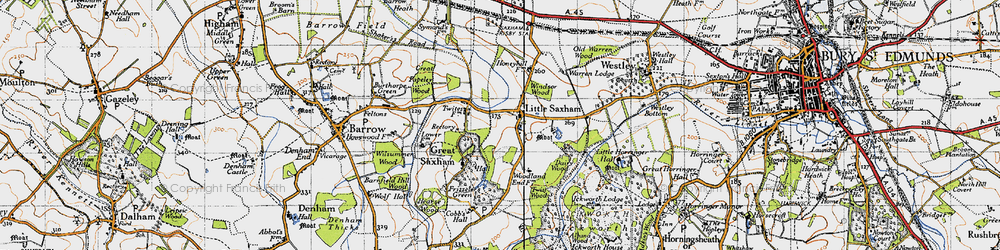 Old map of Little Saxham in 1946
