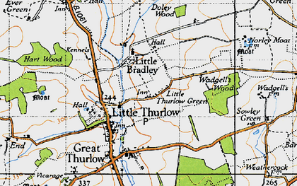 Old map of Little Thurlow Green in 1946