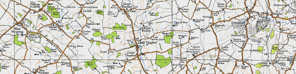 Old map of Little Thurlow Green in 1946