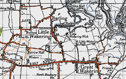 Old map of Little Wakering in 1945
