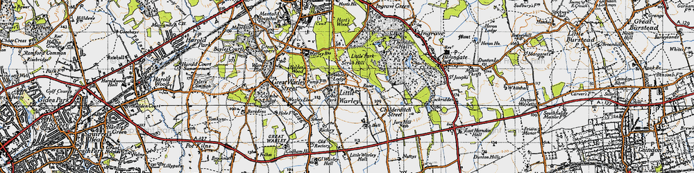 Old map of Little Warley in 1946