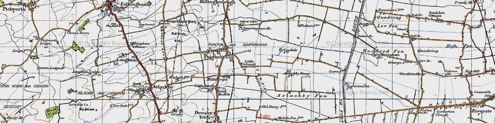 Old map of Aslackby Fen in 1946