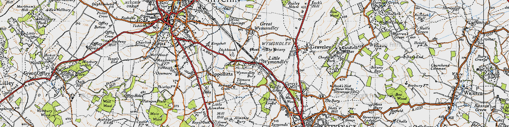 Old map of Little Wymondley in 1946