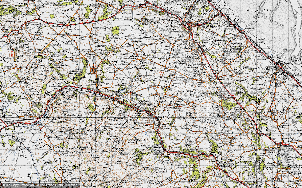 Old Map of Historic Map covering Bryn Rug in 1947