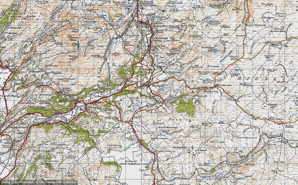 Old Map of Historic Map covering Afon Cynfal in 1947
