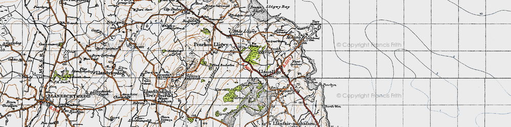 Old map of Llanallgo in 1947