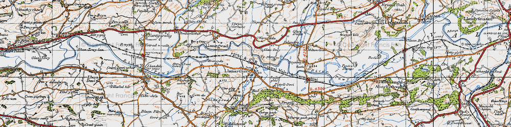 Old map of Llanarthne in 1947