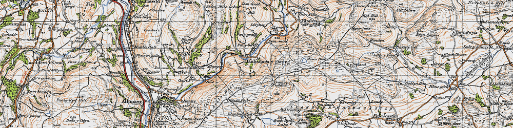 Old map of Llanbadarn-y-garreg in 1947