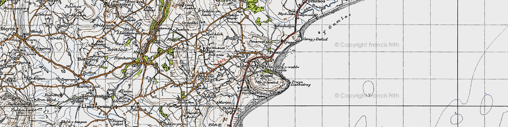 Old map of Llanbedrog in 1947