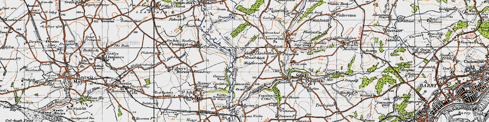 Old map of Llanbethery in 1947