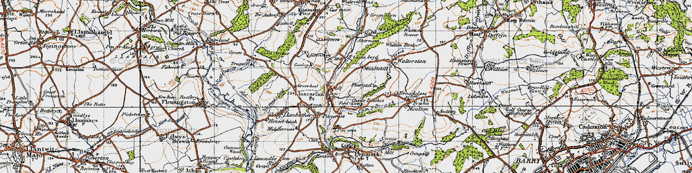 Old map of Llancarfan in 1947