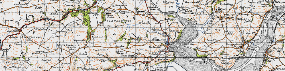 Old map of Llandawke in 1946