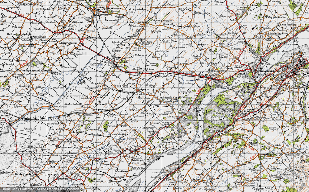 Old Map of Historic Map covering Bryncelli Ddu in 1947
