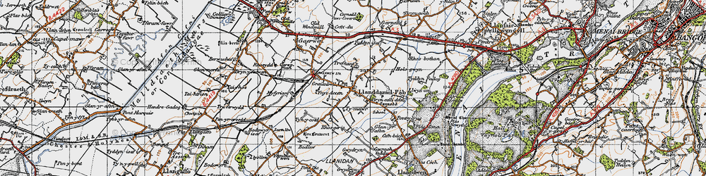 Old map of Llanddaniel Fab in 1947