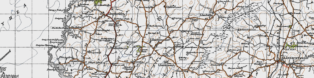Old map of Brwynog in 1947
