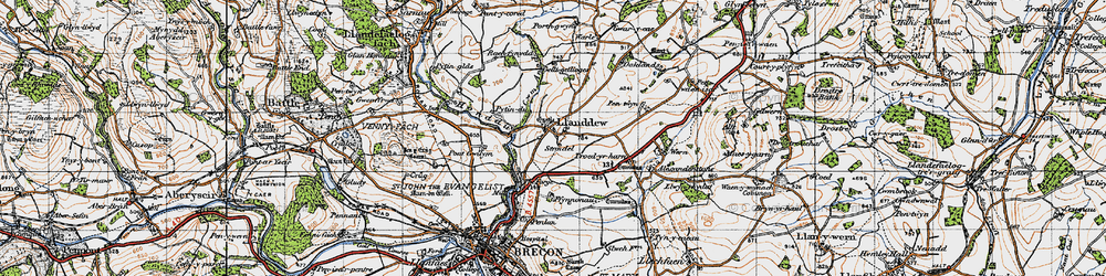 Old map of Llanddew in 1947