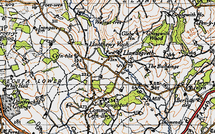 Old map of Llanddewi Fach in 1946