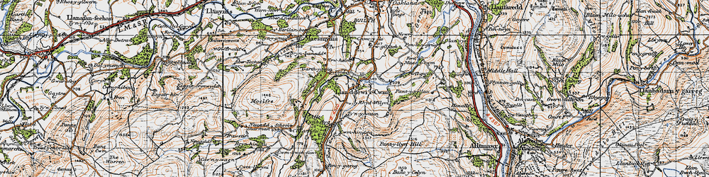 Old map of Llanddewi'r Cwm in 1947