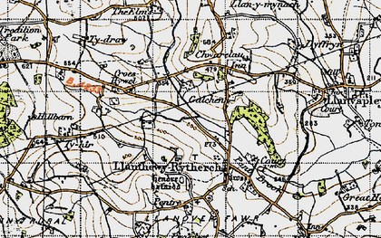 Old map of Llanddewi Rhydderch in 1946