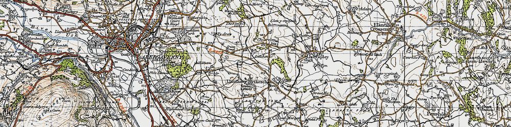 Old map of Llanddewi Rhydderch in 1946