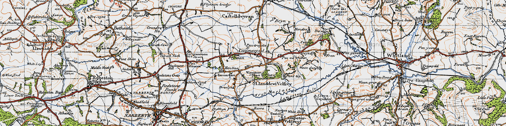 Old map of Llanddewi Velfrey in 1946