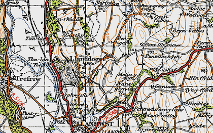 Old map of Llanddoged in 1947