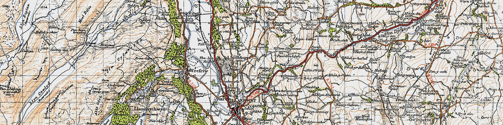Old map of Llanddoged in 1947