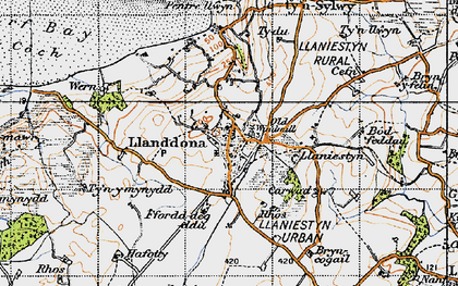 Old map of Llanddona in 1947