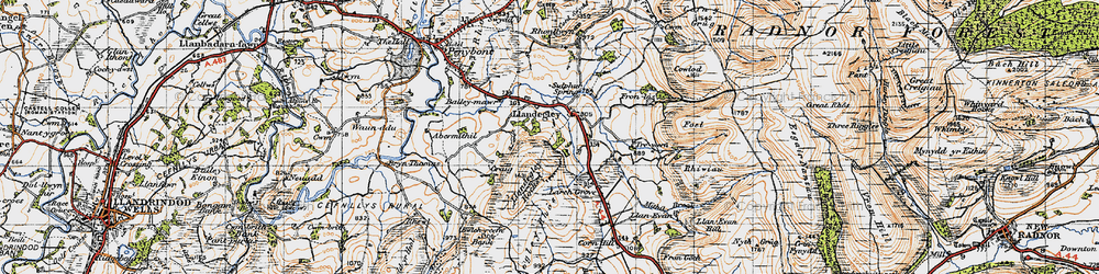 Old map of Llandegley in 1947