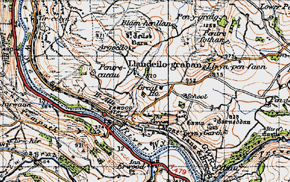 Old map of Llandeilo Graban in 1947
