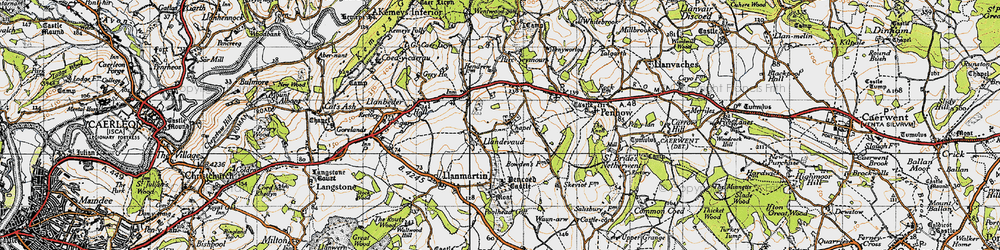 Old map of Llandevaud in 1946