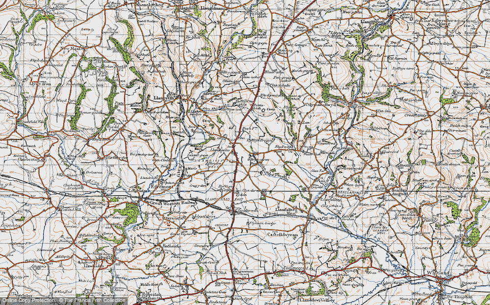 Old Map of Historic Map covering Afon Rhydybennau in 1946